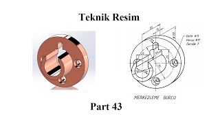 Solidworks tutorial Ex 43 Merkezleme Burcu Model Geometric Shape from Teknik Resim [upl. by Herby]