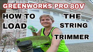 GREENWORKS PRO 80V  HOW TO LOAD THE STRING TRIMMER VERY EASY JennaVlogsJennaandAmandaChannel [upl. by Olrac]