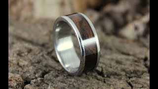 Damascus Steel Ring With Wood Inlay How To [upl. by Vokaay]