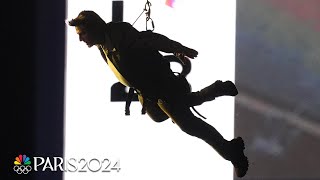 Tom Cruise captivates with roof stunt at Closing Ceremony  Paris Olympics  NBC Sports [upl. by Aerdnaz]