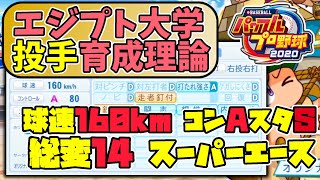 【パワプロ2020サクセス】エジプト大学 投手育成理論 スーパーエース編 球速160kmコンスタAA総変14の基礎能力特盛お化け！★642 [upl. by Ibrab]