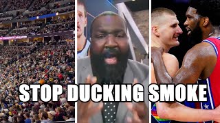 Joel Embiid Called Out By Kendrick Perkins amp Nuggets Fans for Ducking Jokic Matchup in Denver [upl. by Ingelbert]