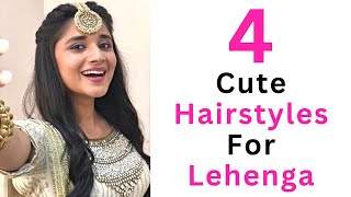 4 Cute and Easy Hairstyles For Lehenga  Open Hair Hairstyles [upl. by Nnylkoorb315]