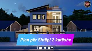 Plan per shtepi dy kateshe 7x8 metra 4 dhoma gjumi 3 banjo  Arkitekti Online [upl. by Atikam]