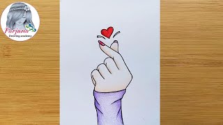 How to draw a Tumblr Korean Heart  A Beautiful Girl Hand Holding Love Icon  Art Video [upl. by Otilesoj]