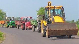 JCB 3dx Eco Loading Mud Mahindra 275 Eicher 485 John Deere Tractor with Trolley [upl. by Aleedis741]