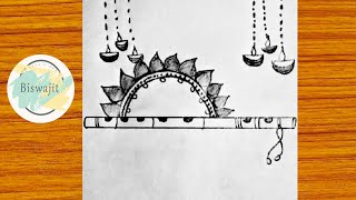 beautiful drawing for diwali  how to draw diya  Krishna flute drawing easy  step by step [upl. by Rotkiv]