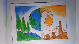 How to Draw Simple Village Scenery Drawing Prakritik Drishya  Beautiful Landscape Village Drawing [upl. by Kitrak906]