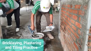 Bricklaying Plastering amp Tiling Practicebrickplasteringworktilingworkshortsconstructionlove [upl. by Assehc]