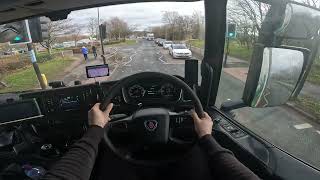 POV DRIVING 4K HGV Scania  Double Decker inside small town [upl. by Aidin]