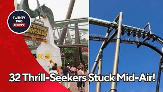 Roller Coaster Nightmare in Japans Universal Studios  32 Passengers Dangle 40 Meters High [upl. by Jensen]