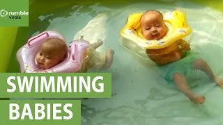 2monthold twin babies enjoy pool time [upl. by Aicilaana]