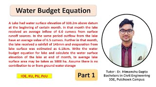 Numerical on Water Budget Equation Part 1  Chapter 1  Engineering Hydrology [upl. by Glynis]