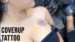 Collarbone Coverup Tattoo with Daisy 💐  tattoosbyabhishek [upl. by Ihtac]