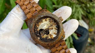 Full restoration of a heavily rusted old Rolex DayDate 36mm watch worth 500000 [upl. by Neiman]