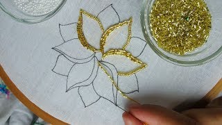 hand embroiderybeads work beaded embroidery flower tutorial [upl. by Zaneski953]