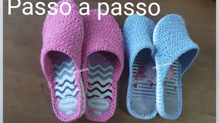 Pantufas em crochê passo a passo Alpargatas em crochê como furar sola de chinelo em crochê havaianas [upl. by Ynnij]