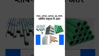 Difference between PVC CPVC UPVC GI PPR plumbing pipes  InteriologyM 💥💥 viralshort [upl. by Oijimer]