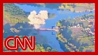 Dramatic video shows Ukrainian troops blowing up bridge in Kursk region [upl. by Alston]