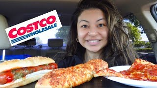 COSTCO MUKBANG Hot Dog Chicken Bake Pepperoni Pizza [upl. by Adlee296]