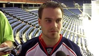 Columbus Blue Jackets defenseman Rostislav Klesla  Media Day 91310 [upl. by Nnairrehs895]