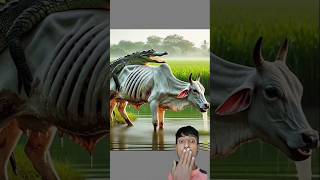 Rescue a week cow from an alligator🐊cow weakanimals alligator crocodile humanity rescueanimals [upl. by Karlan]