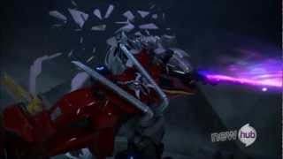 Transformers Prime Optimus Vs Megatron Starsaber Battle [upl. by Cassaundra]