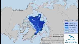 Arctic sea ice age and extent from 1978 to 2015 [upl. by Idoux440]