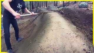 Rebuilding A Berm and Moving More Rocks On Our Pump Track [upl. by Yesmar]