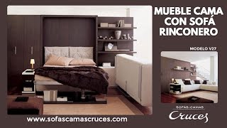 Mueble cama abatible con cama de matrimonio y sofá chaise longue [upl. by Enyawud]