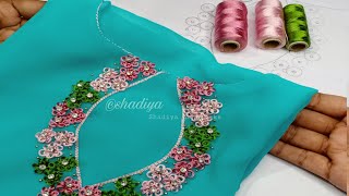 Ring knot flower hand embroidery embroidery neck design for kurti salwarsilk thread embroidery neck [upl. by Colvert766]