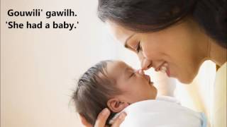 Wiyot Word of the Day Gouwili gawilh She had a baby [upl. by Eiramanig]