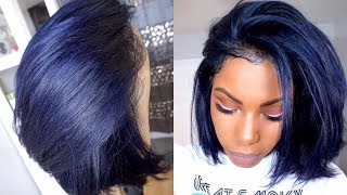 RAVEN MIDNIGHT BLUE HAIR COLOR AND CUT TUTORIAL DENIM BLUE HAIR [upl. by Ycniuqal]