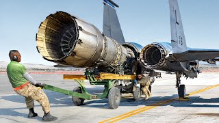 Hypnotic Process of Removing Massive 40 Million F15 Jet Engine for Repairs [upl. by Herring]