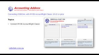 Connecting ODBClink with MYOB AccountRight Classic [upl. by Kokoruda863]