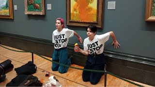 Just Stop Oil climate activists jailed after defacing Vincent van Gogh painting [upl. by Hime981]