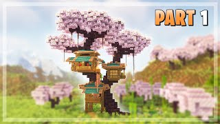 How to Build a Japanese Cherry Tree House in Minecraft  Tutorial Part 12 [upl. by Petula]