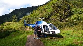 Jurassic Park Falls Helicopter Ride Video of Kauai  Waterfall Landing amp Na Pali Coast [upl. by Aretak]