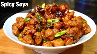 SPICY CHILLI SOYA CHUNKS RECIPE SUPER QUICK amp EASY  SOYABEAN DRY RECIPE [upl. by Fezoj859]