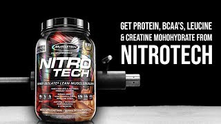 Get Protein BCAAs Leucine amp Creatine from Muscletech Nitrotech [upl. by Akimot]