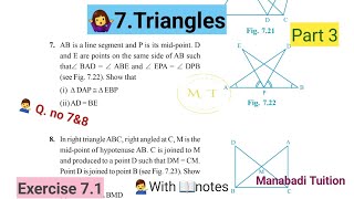 9th class mathsChapter 7🤷‍♀️Triangles💁‍♀️Exercise 71 Q no 7amp8 part 3with notes [upl. by Ahseinat]