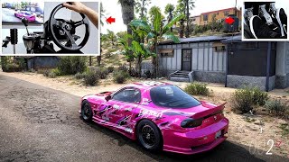 Forza Horizon 5  Drifting Mazda RX7 w900° Steering Wheel Setup [upl. by Annayar843]