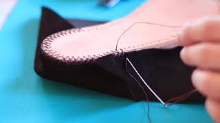 Medieval Turnshoes  Sole Stitching closeup [upl. by Lesko]