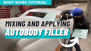 BODY WORK Mixing and Applying Auto Body Filler fastest method [upl. by Short]