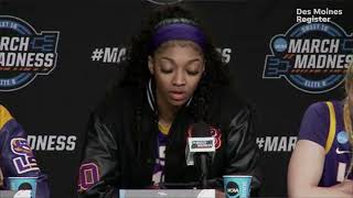 Angel Reese Flaujae Johnson and Hailey Van Lith press conference after LSU loss to Iowa in Elite 8 [upl. by Neelyt]