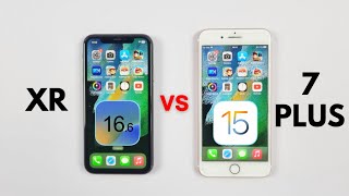 iPhone 7 Plus Vs iPhone XR  SPEED TEST 2023 iOS 1578 Vs iOS 166 [upl. by Ahsienahs104]