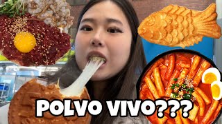 Comi polvo vivo Tudo que como no gwangjang market 🐙 [upl. by Raney589]