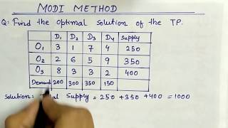 Lec26 Modi Method Transportation Problem  In Hindi  Operation Research [upl. by Uhsoj744]