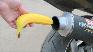 EXPERIMENT BANANA in MOTORCYCLE EXHAUST [upl. by Zinck]