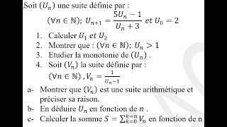 Exercice classique sur les Suites suite récurrente et suite arithmétique 1ere année bac [upl. by Yawnoc777]